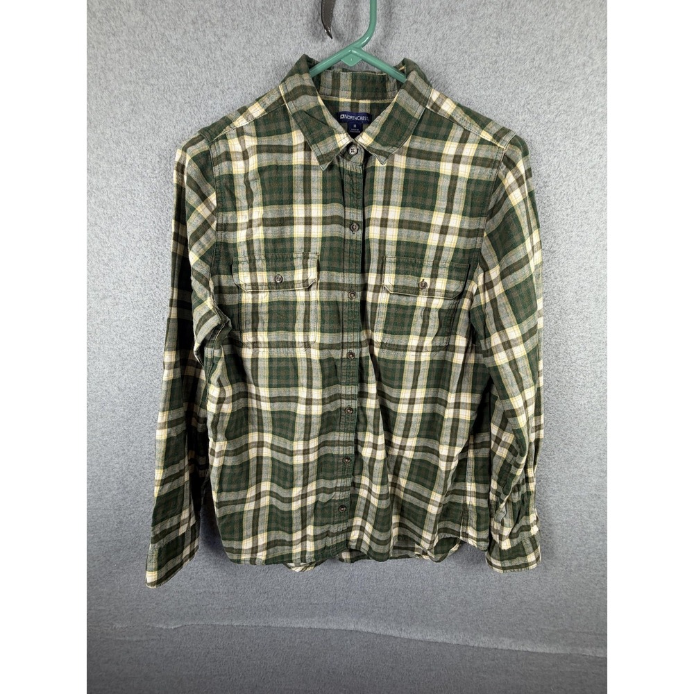 Northcrest Shirt Mens Medium Green Plaid Flannel Button Up‎ Long Sleeve Casual